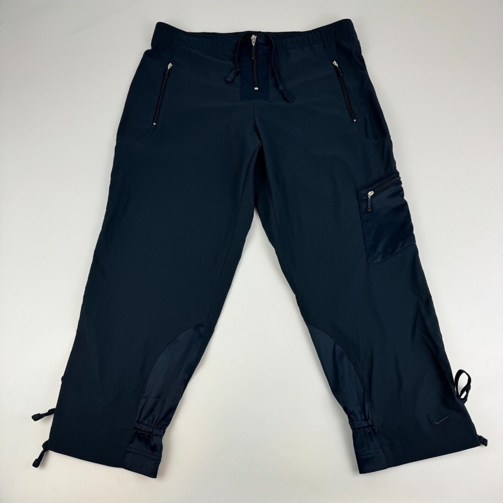 Vintage Nike Y2K Womens Size M (8-10) Cargo Capri Pants Navy Blue Cinch Ankle